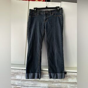 Blue Ankle Cropped Jeans with Cuffed Hem